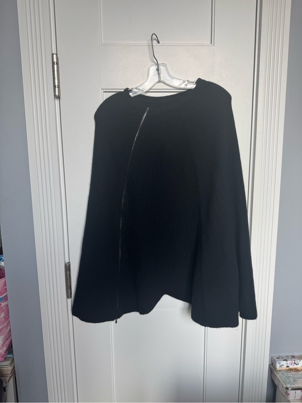Minnie Rose Cashmere Black Knit Shawl Sweater